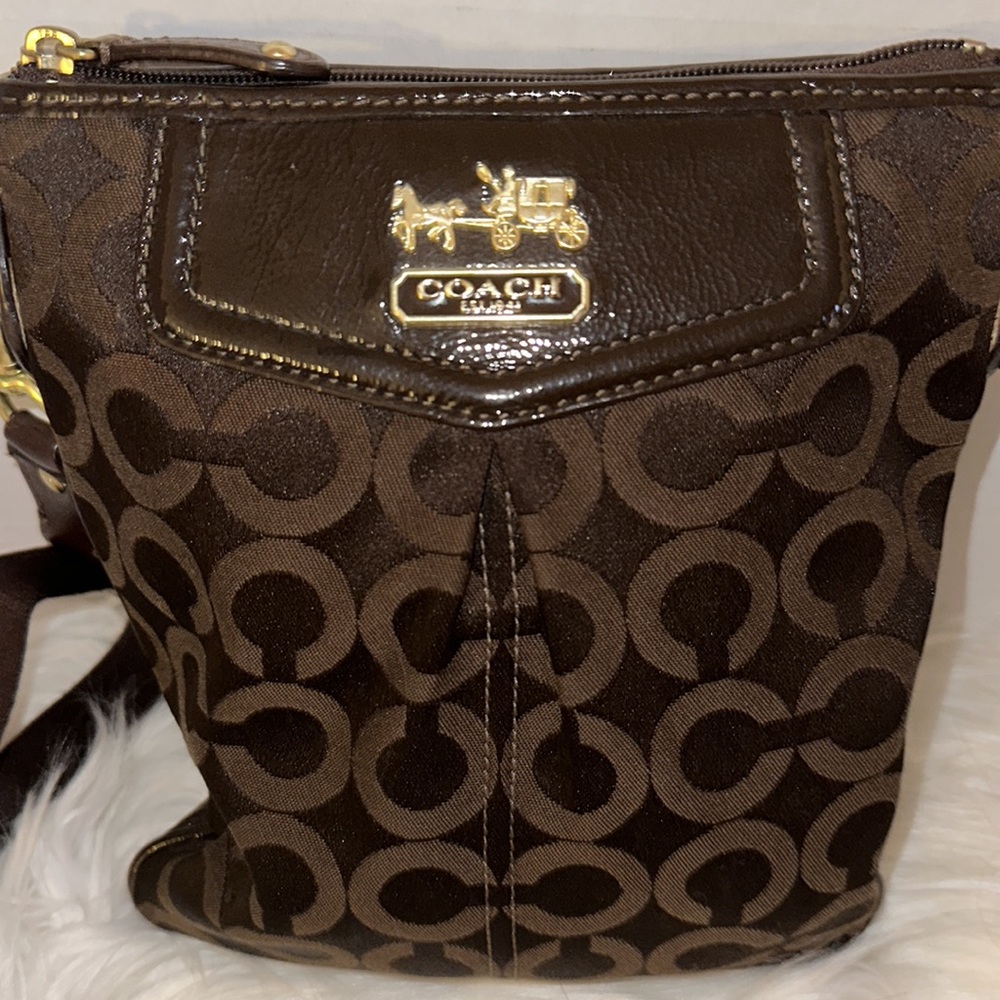Coach Dark Brown Signature Canvas Crossbody with Gold Hardware - Picture 2 of 14